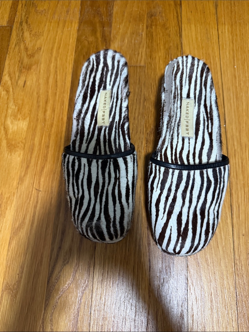 Naked Feet Zebra-Pattern Slip-On Mules - brown  and White